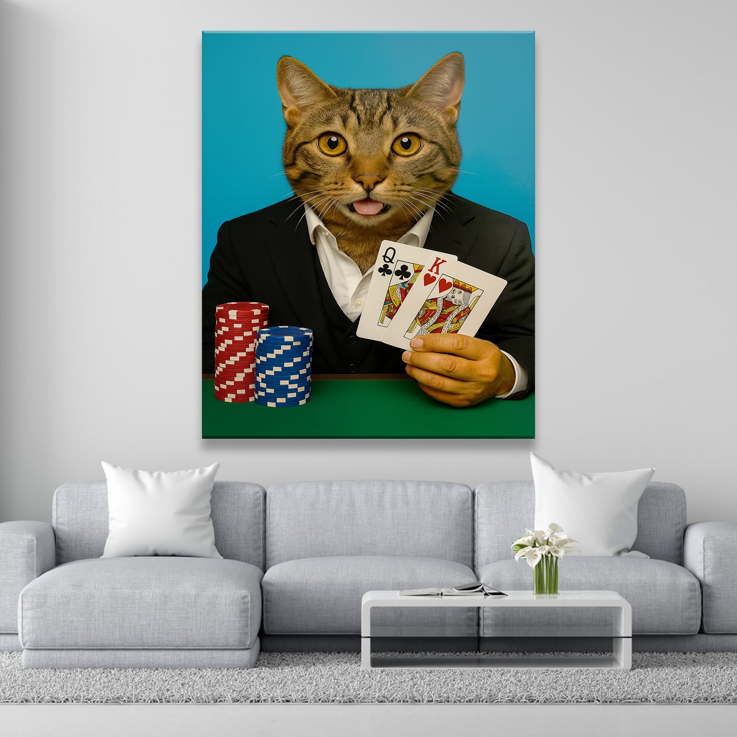 Custom Photo Poker Player Cat Canvas Gift For Cat Lovers