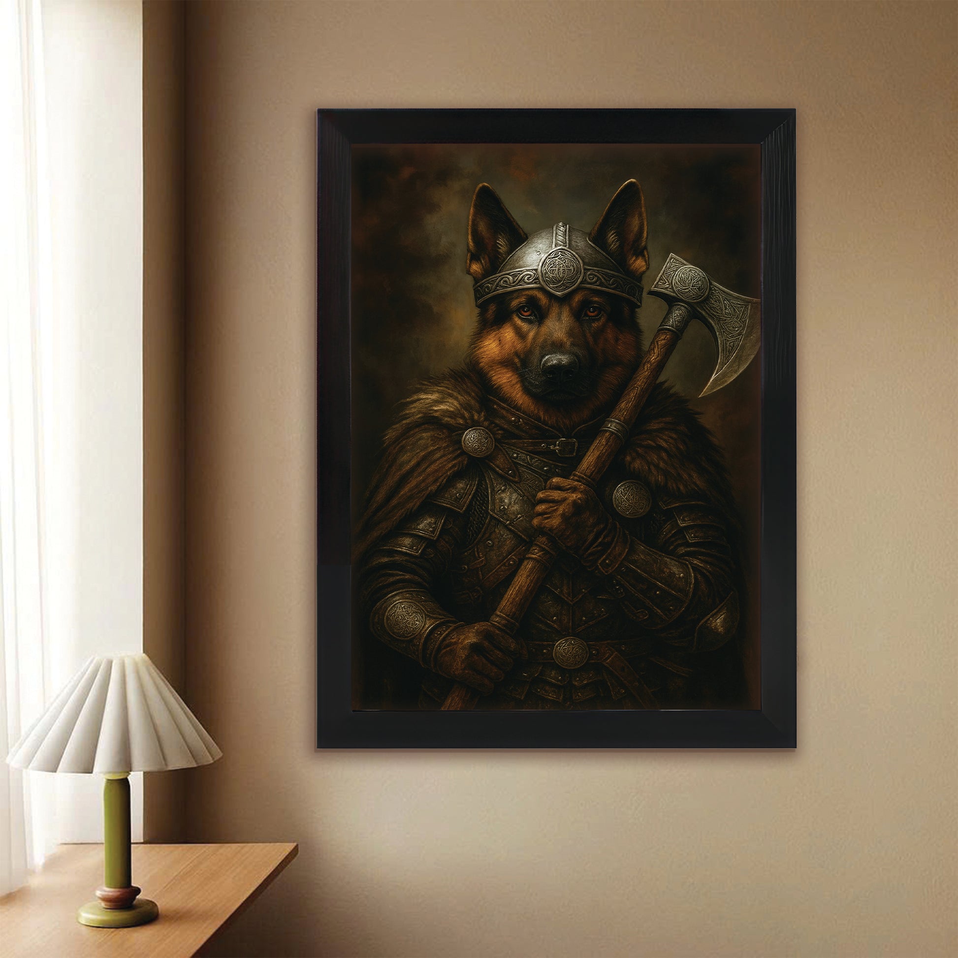 Custom Dog Photo Viking Warrior Canvas Framed Wall Art Framed Wall Art _ Gift For Dog