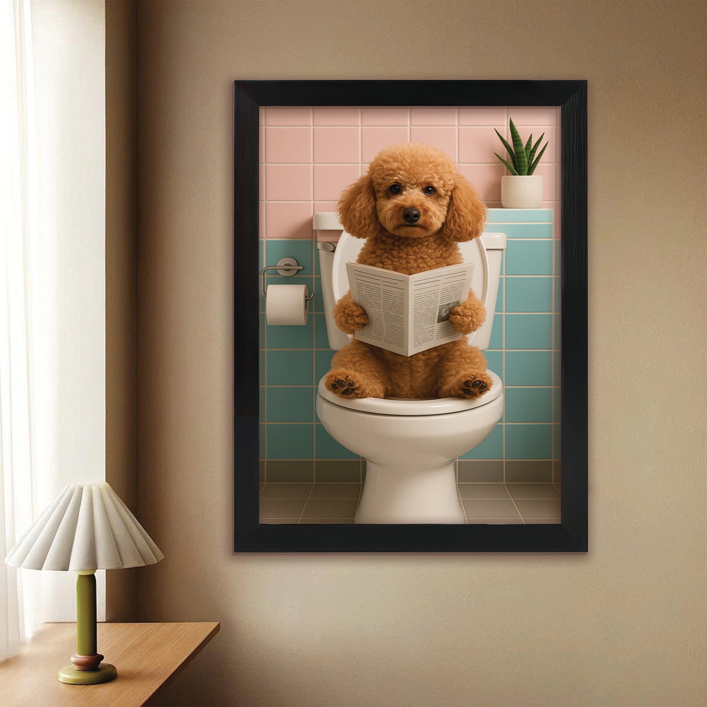 Custom Photo Dog Bathroom Style 8 Canvas Framed Wall Art Gift For Dog Lovers