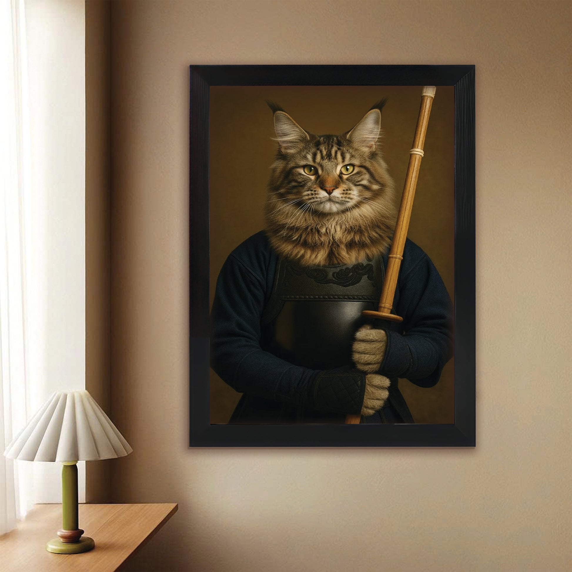 Custom Photo Kendo Cat Canvas Framed Wall Art  Gift For Cat Lovers