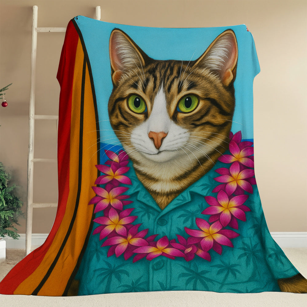 Custom Photo Surfer Cat Blanket Gift For Cat Lovers