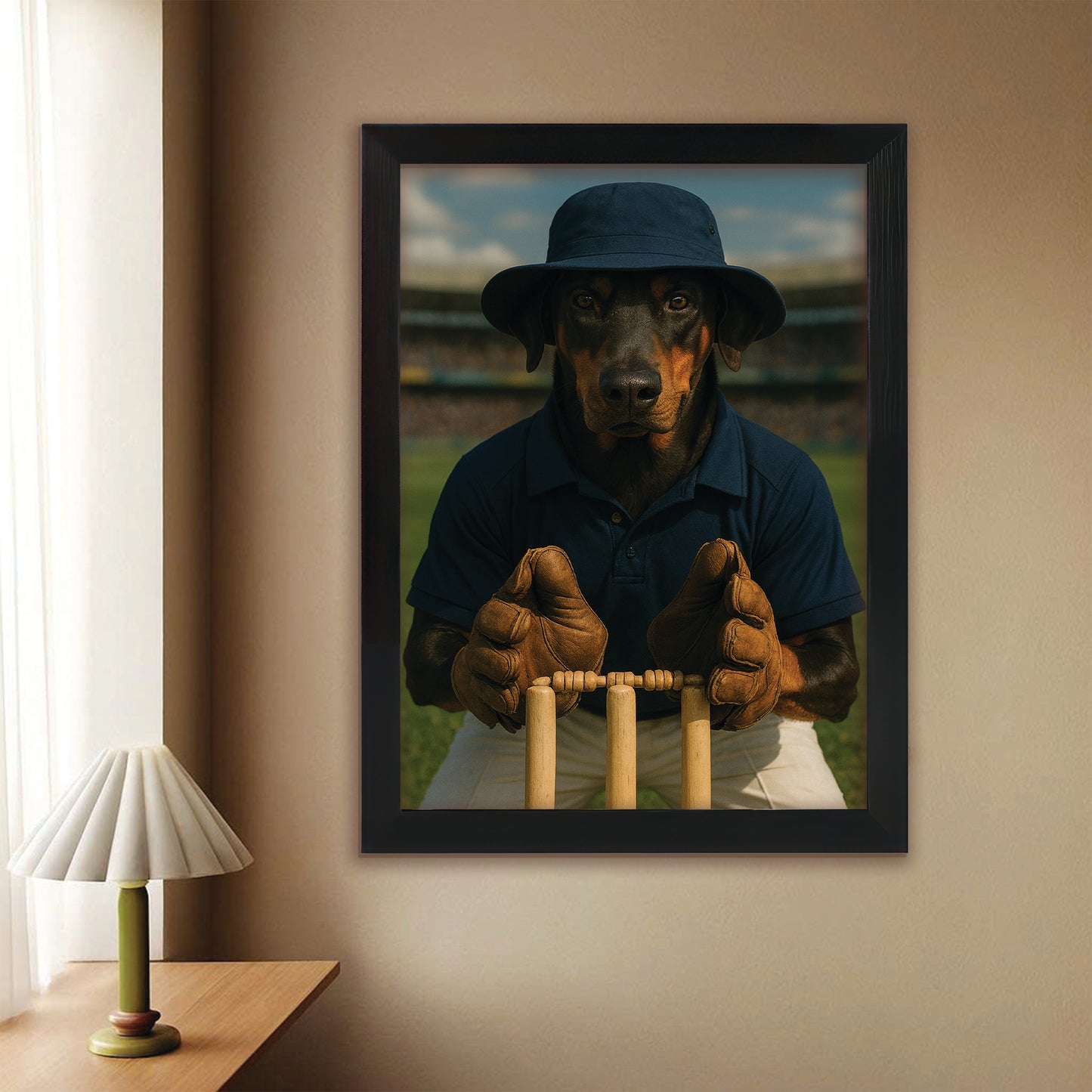 Custom Photo Cricket Player 2 Dog Canvas Framed Wall Art Gift For Dog Lovers