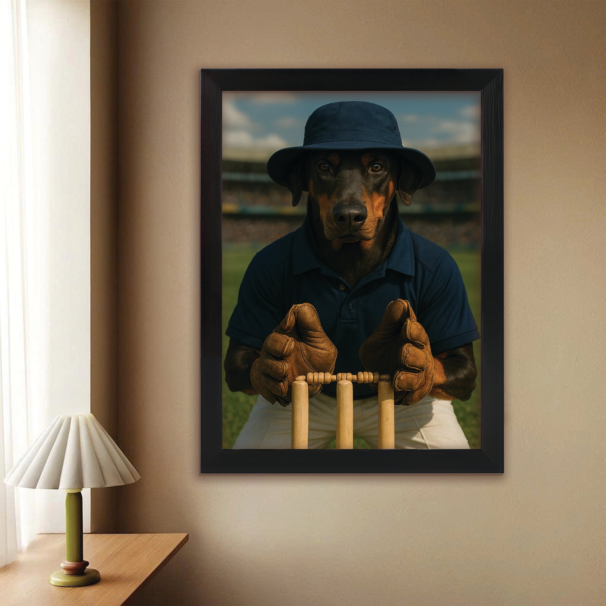 Custom Photo Cricket Player 2 Dog Canvas Framed Wall Art Gift For Dog Lovers
