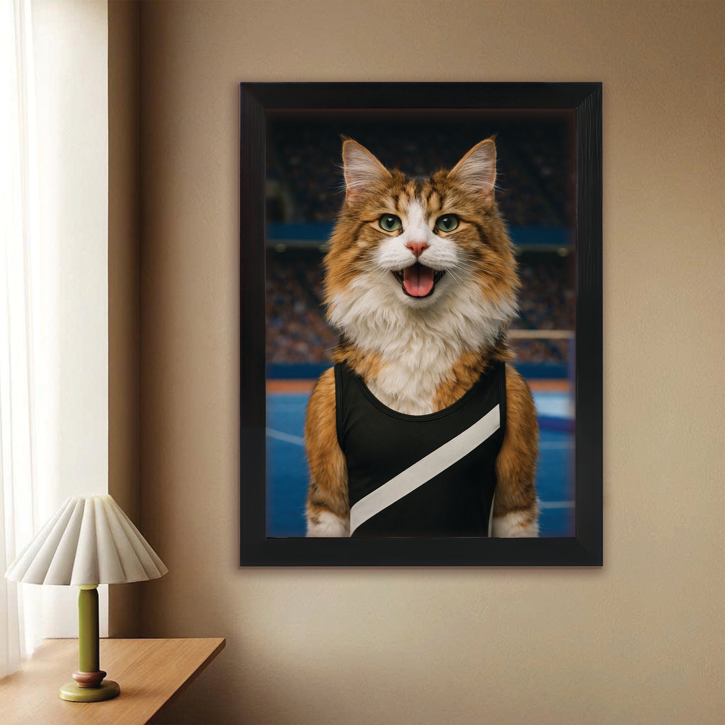 Custom Photo Gymnast Cat Canvas Framed Wall Art  Gift For Cat Lovers