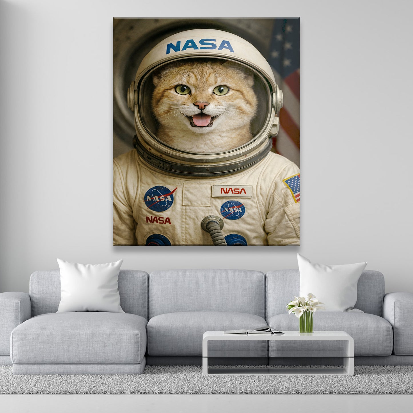 Custom Photo Astronaut Cat Canvas Gift For Cat Lovers