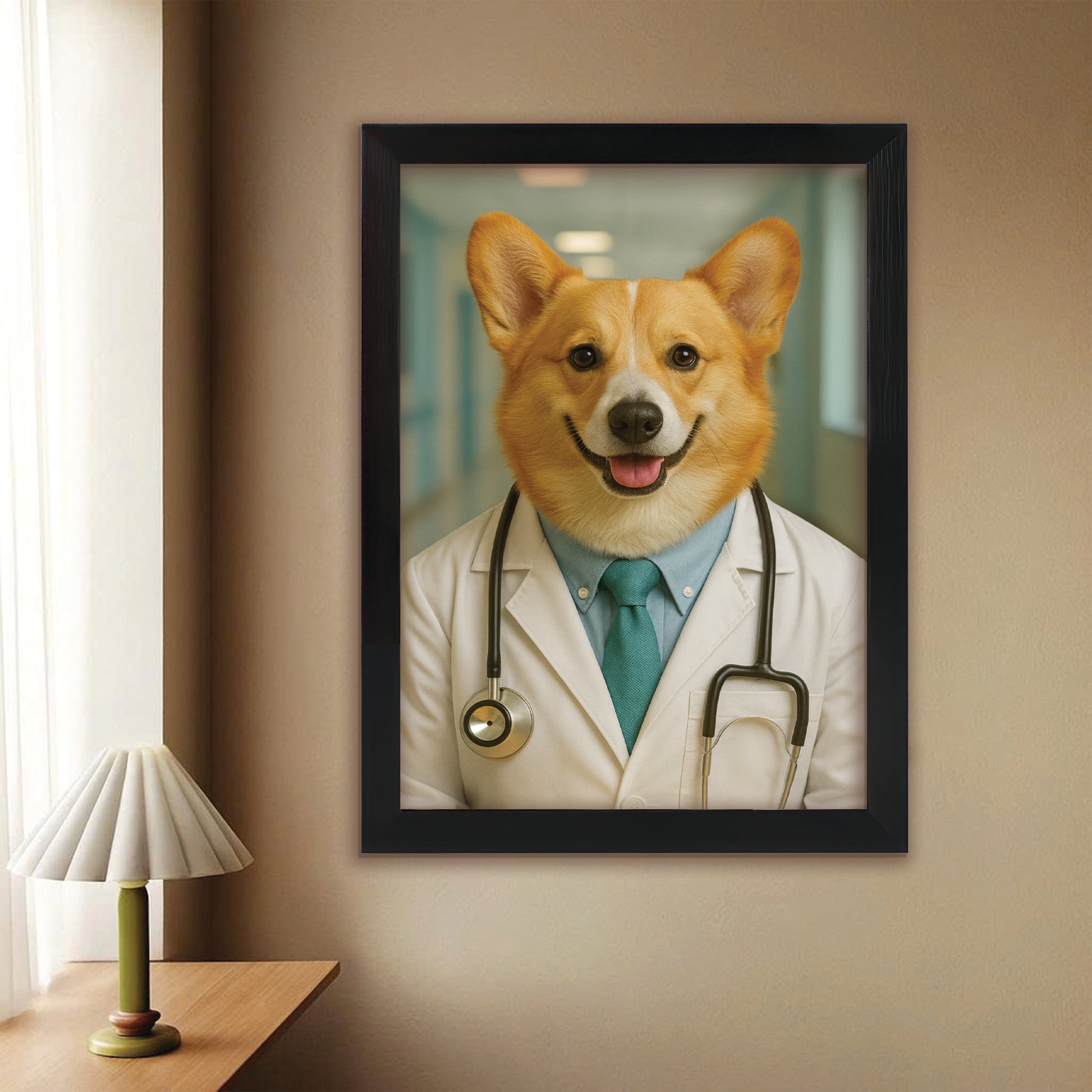 Custom Photo Doctor Dog Canvas Framed Wall Art Gift For Dog Lovers