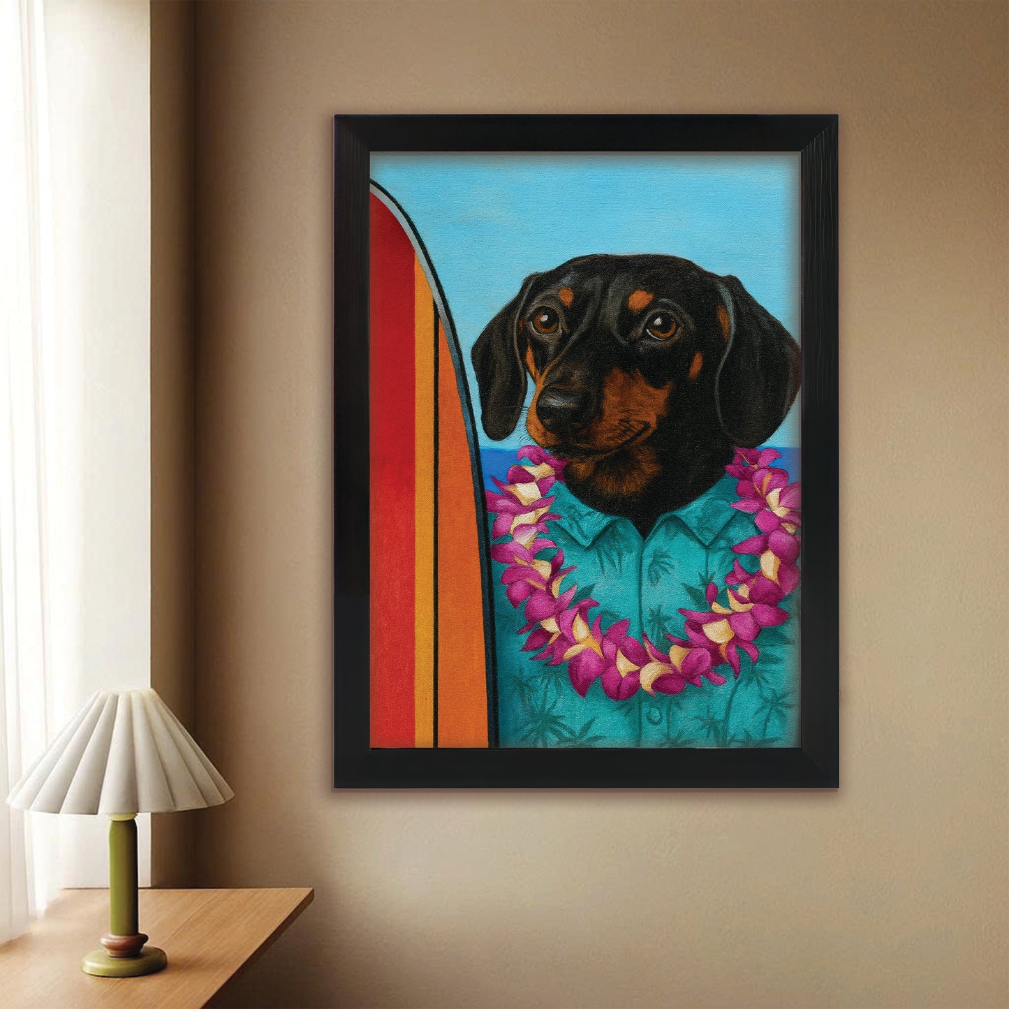 Custom Photo Surfer Dog Canvas Framed Wall Art Gift For Dog Lovers