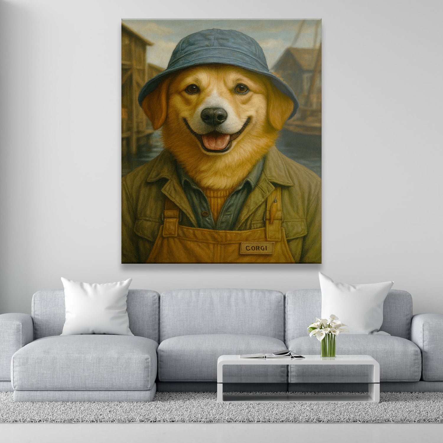 Custom Photo Fisherman Dog Canvas Gift For Dog Lovers