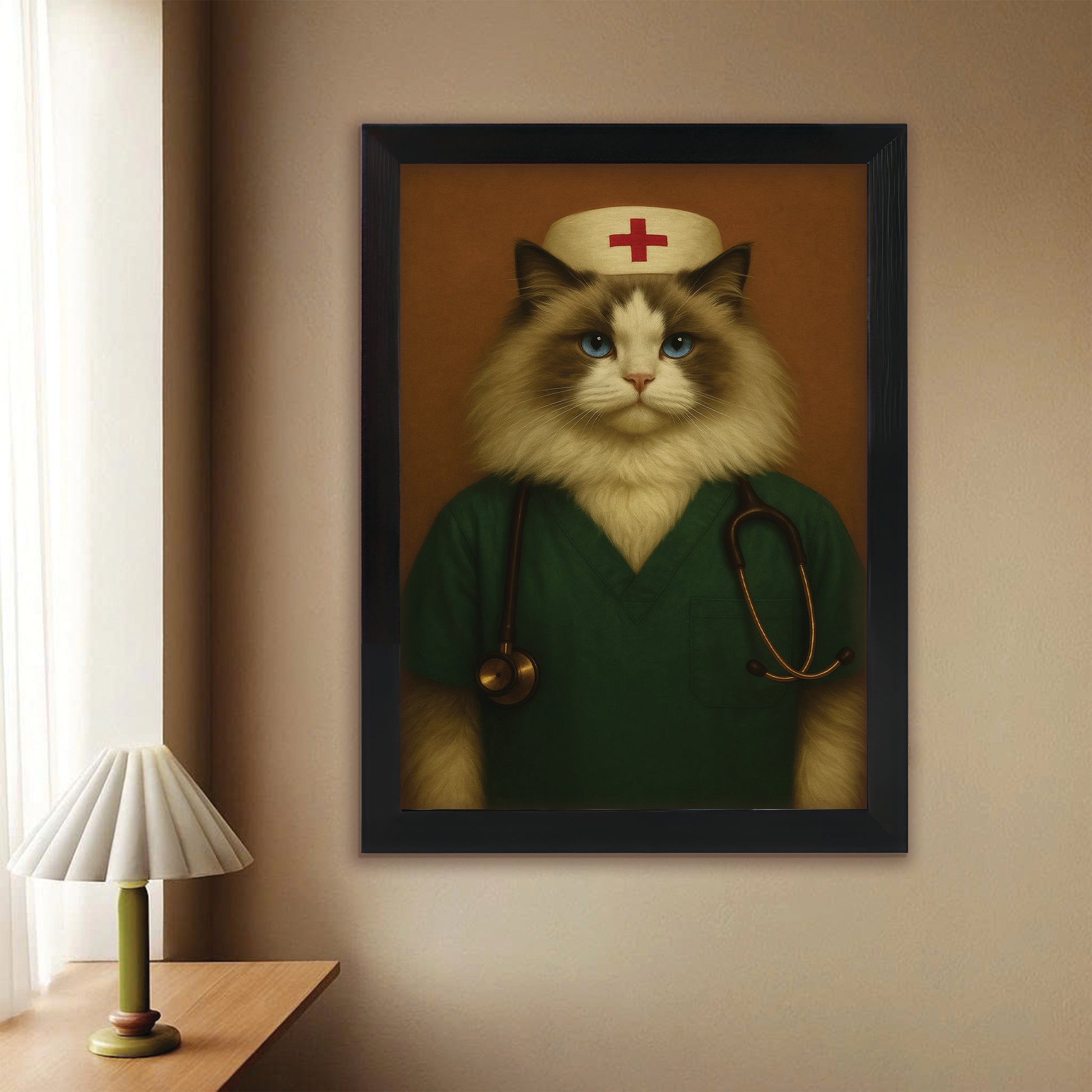 Custom Photo Nurse Cat Canvas Framed Wall Art Gift For Cat Lovers