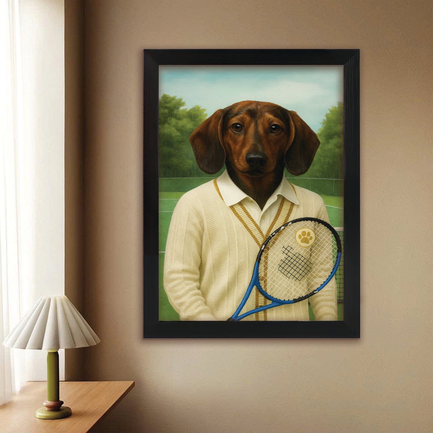 Custom Photo Tennis Player Dog Canvas Framed Wall Art