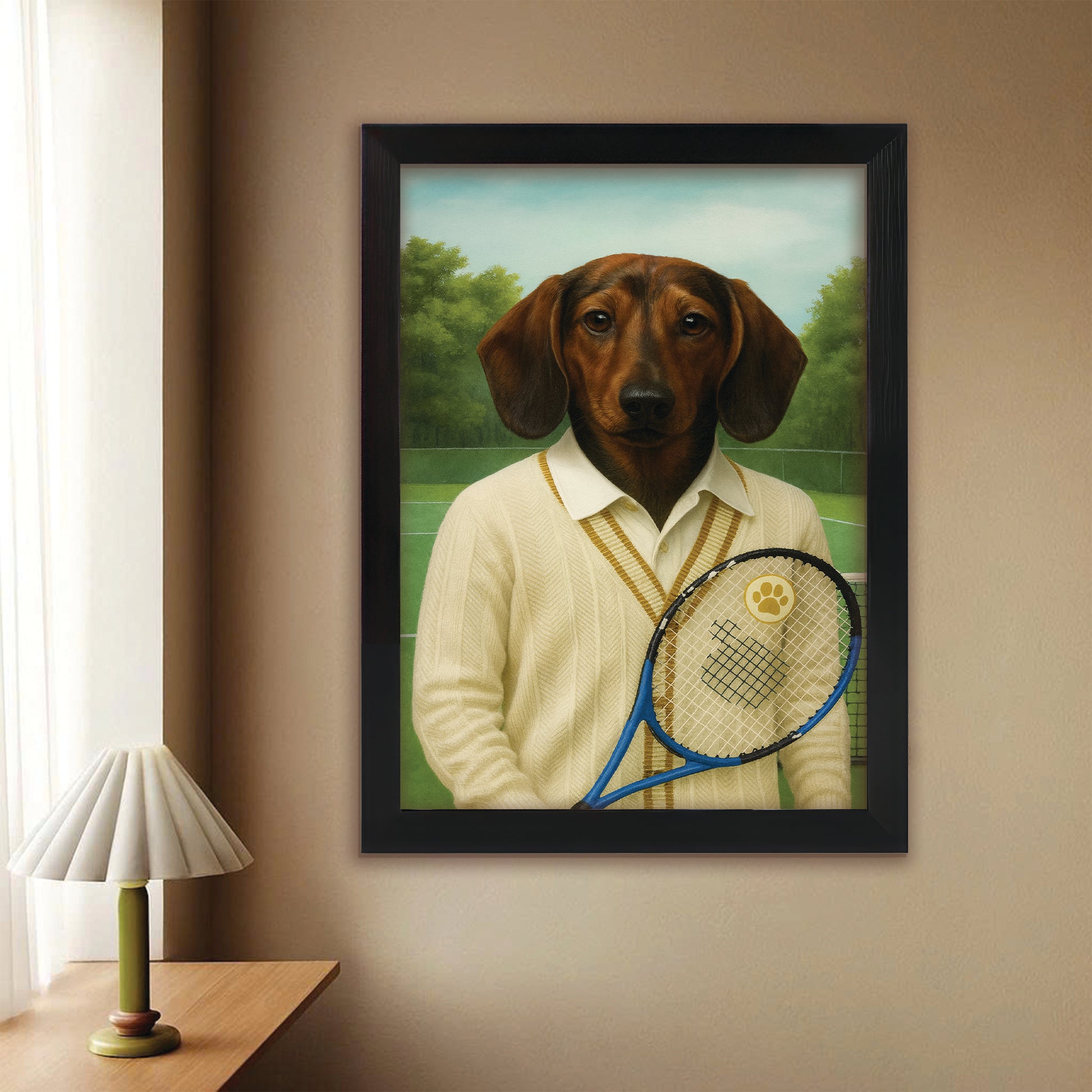 Custom Photo Tennis Player Dog Canvas Framed Wall Art