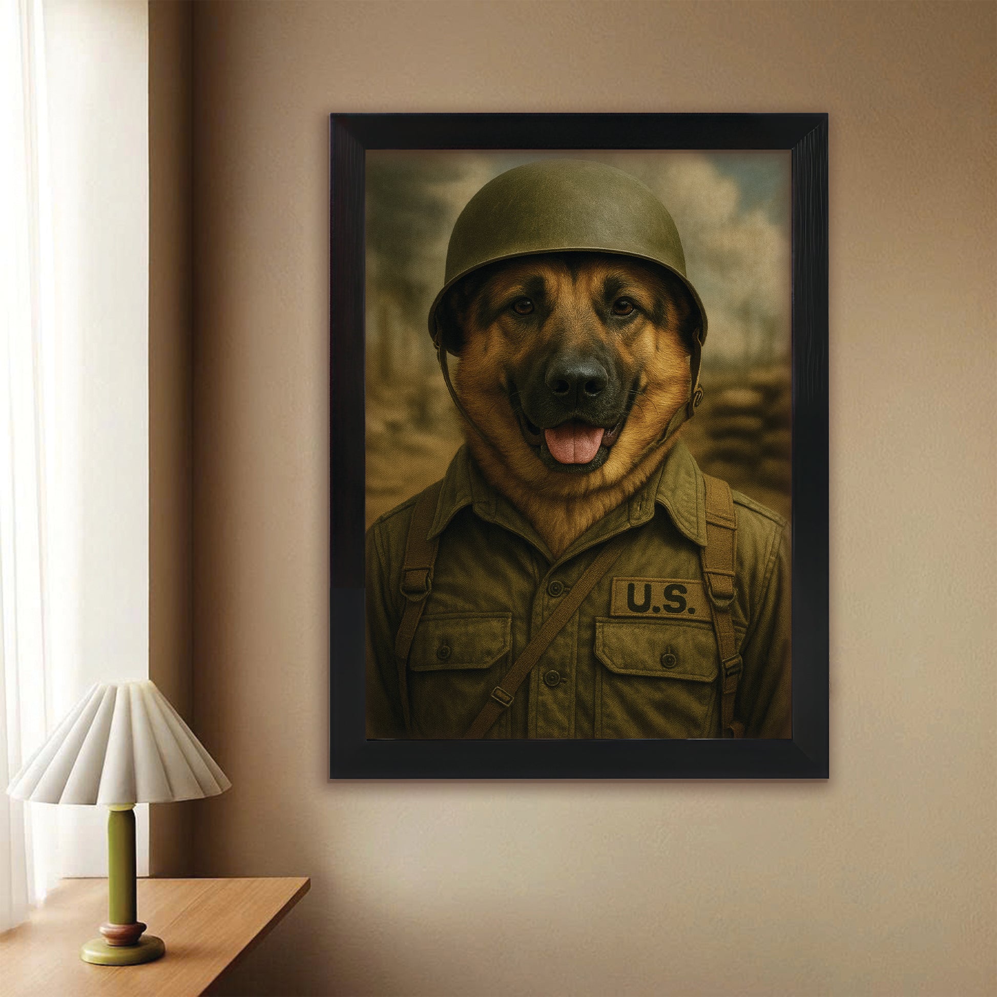 Custom Photo Military Dog Canvas Framed Wall Art Gift For Dog Lovers