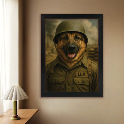 Custom Photo Military Dog Canvas Framed Wall Art Gift For Dog Lovers