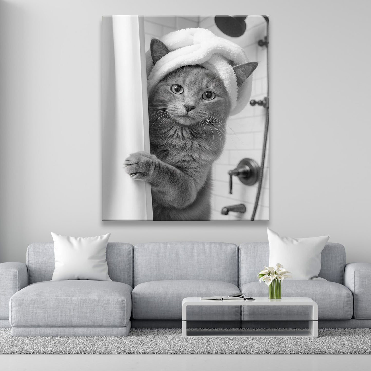 Custom Photo Cat Bathroom Canvas Gift For Cat Lovers