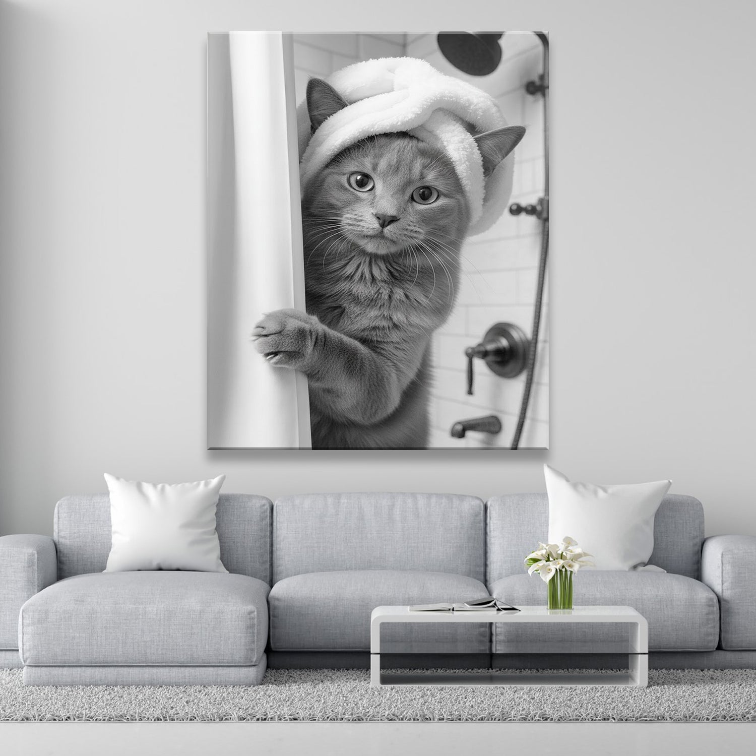 Custom Photo Cat Bathroom Canvas Gift For Cat Lovers