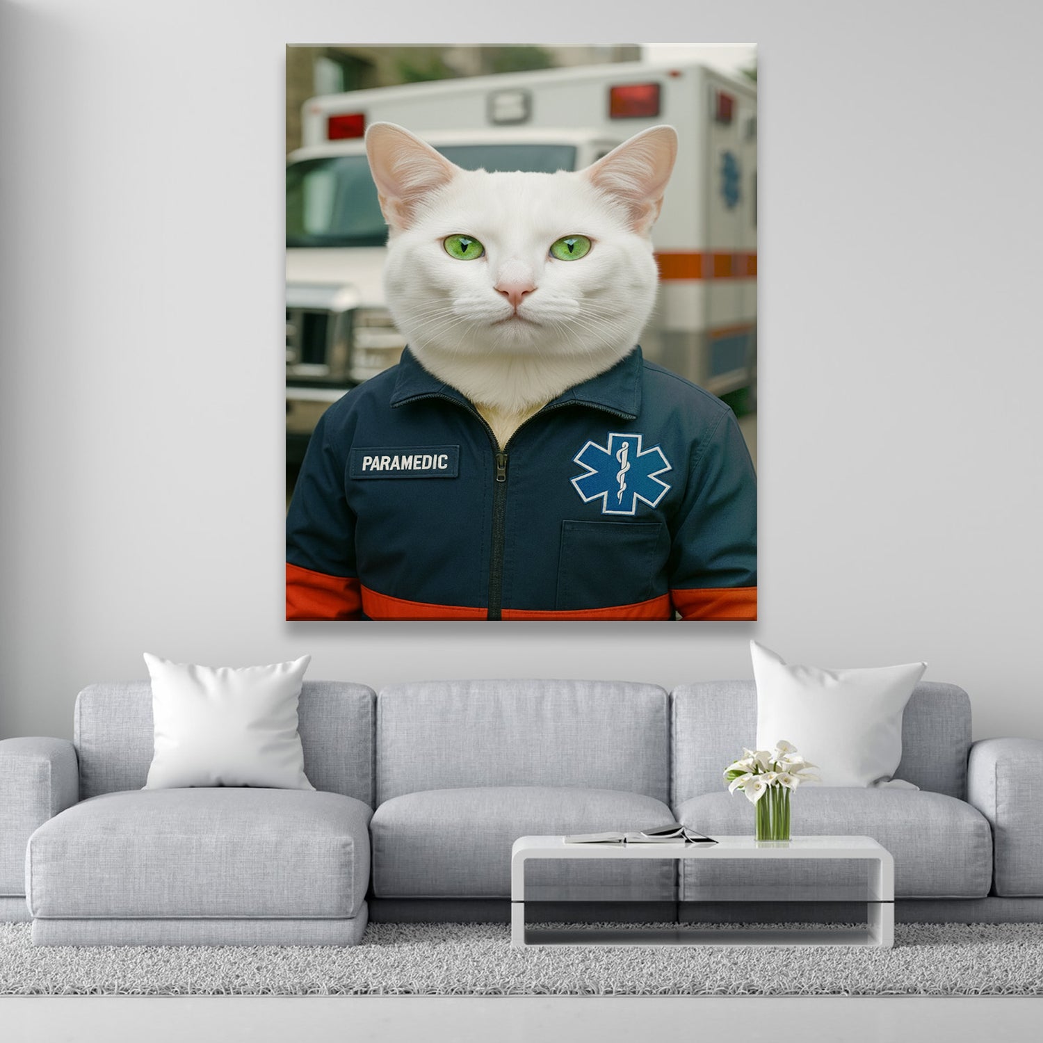 Custom Photo Paramedic Emt Cat Canvas Gift For Cat Lovers