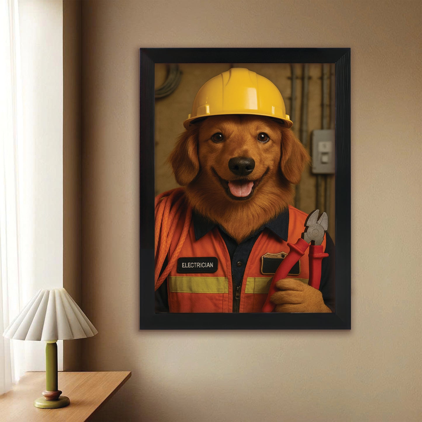 Custom Photo Electrician Dog Canvas Framed Wall Art Gift For Dog Lovers