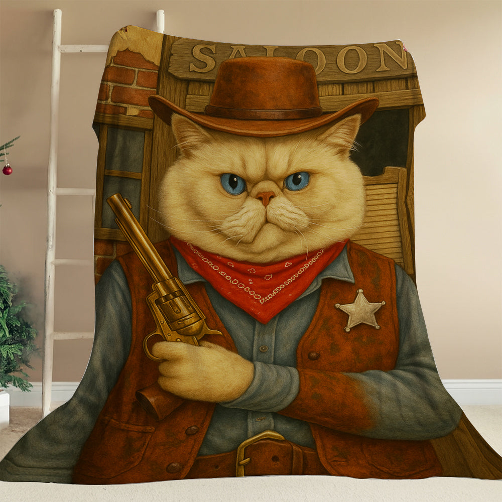 Custom Photo Cat Cowboy Blanket