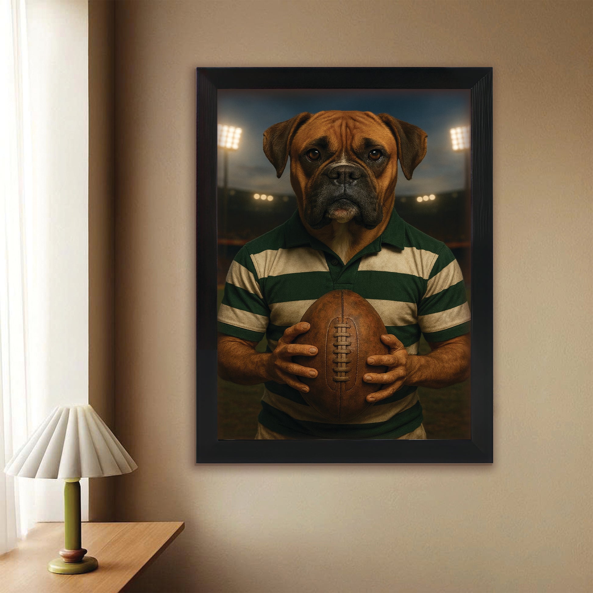 Custom Photo Rugby Player Dog Canvas Framed Wall Art Gift For Dog Lover