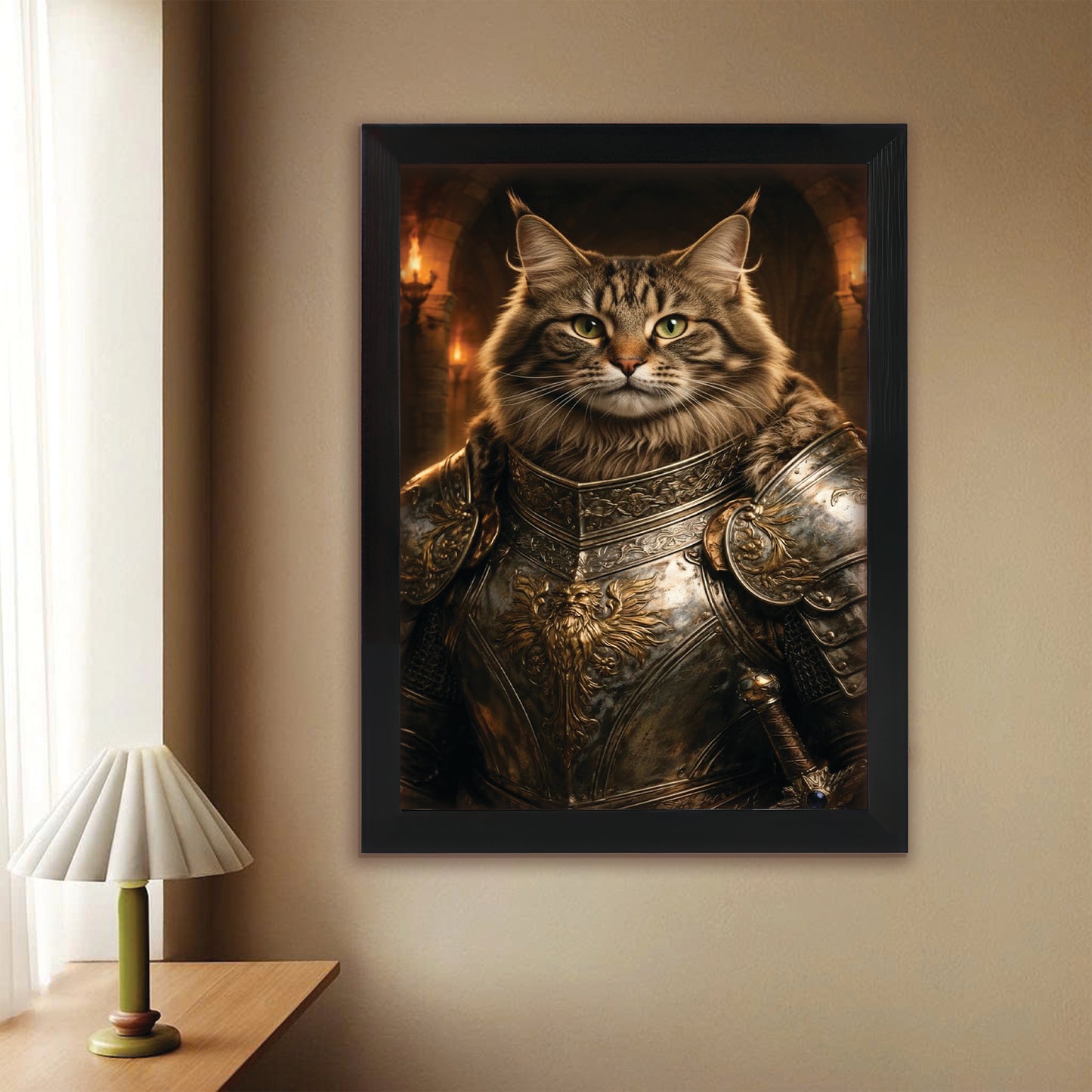Custom Photo Knight Royal Cat Canvas Framed Wall Art Gift For Cat Lovers