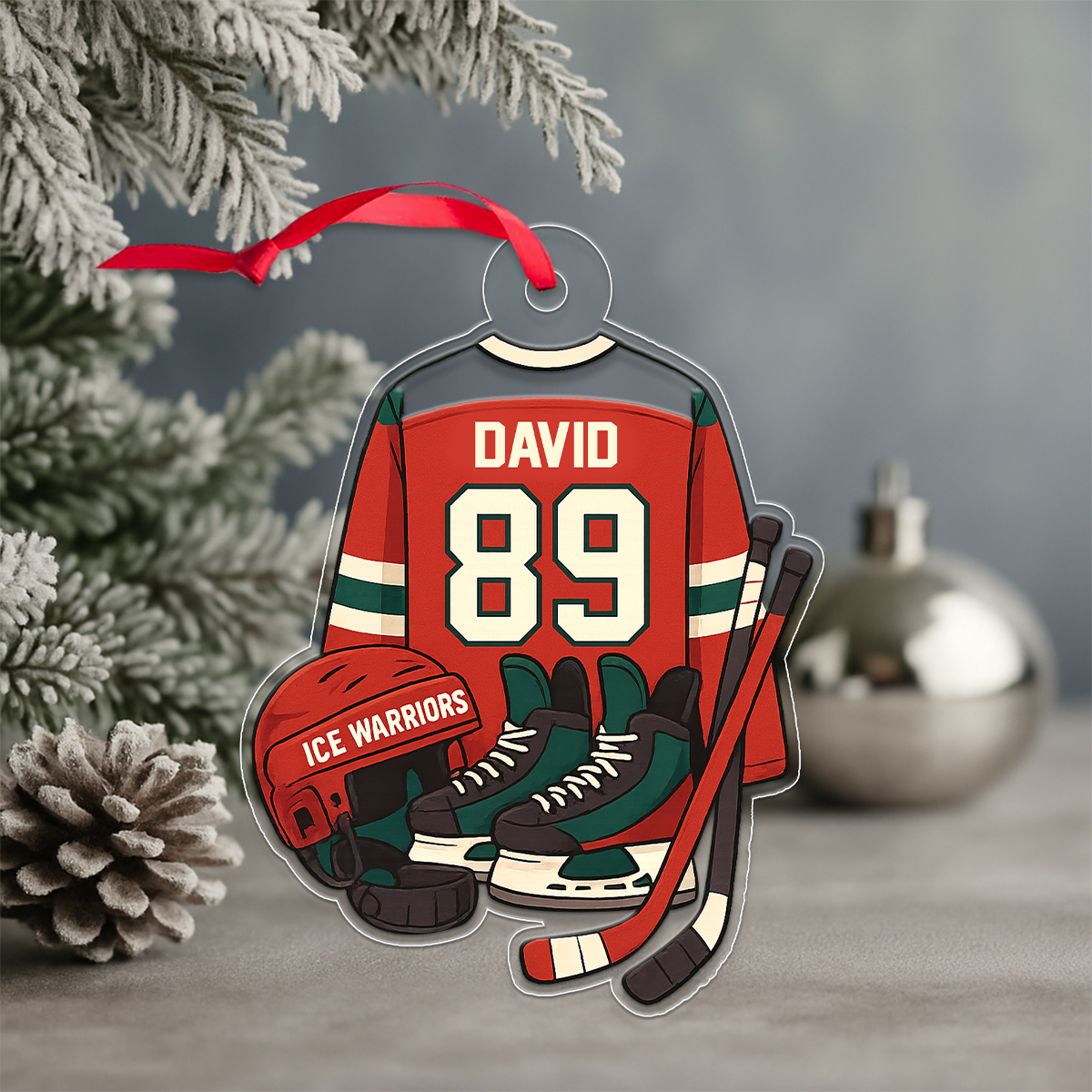 Custom Name And Number Hockey Jersey Acrylic Ornament Christmas Gift