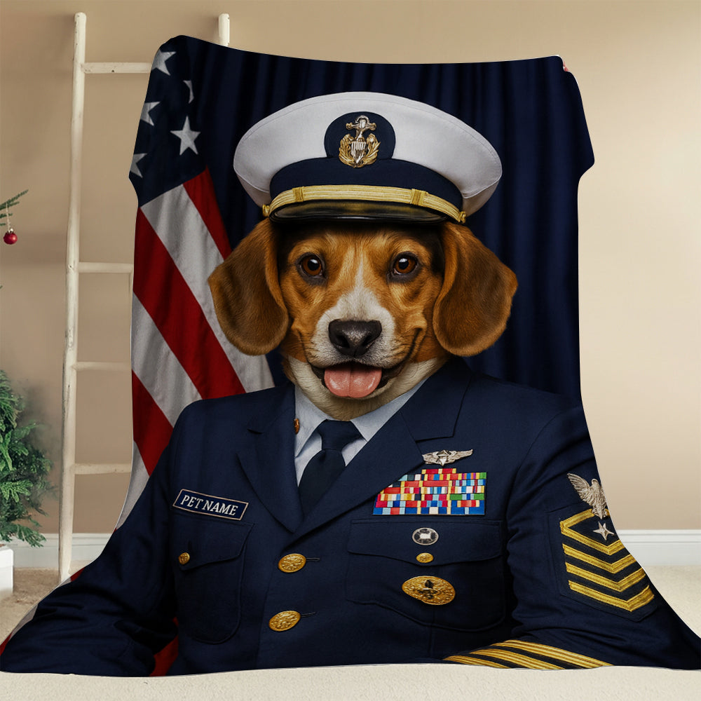 Custom Dog Photo Us Navy Blanket For Dog Lover