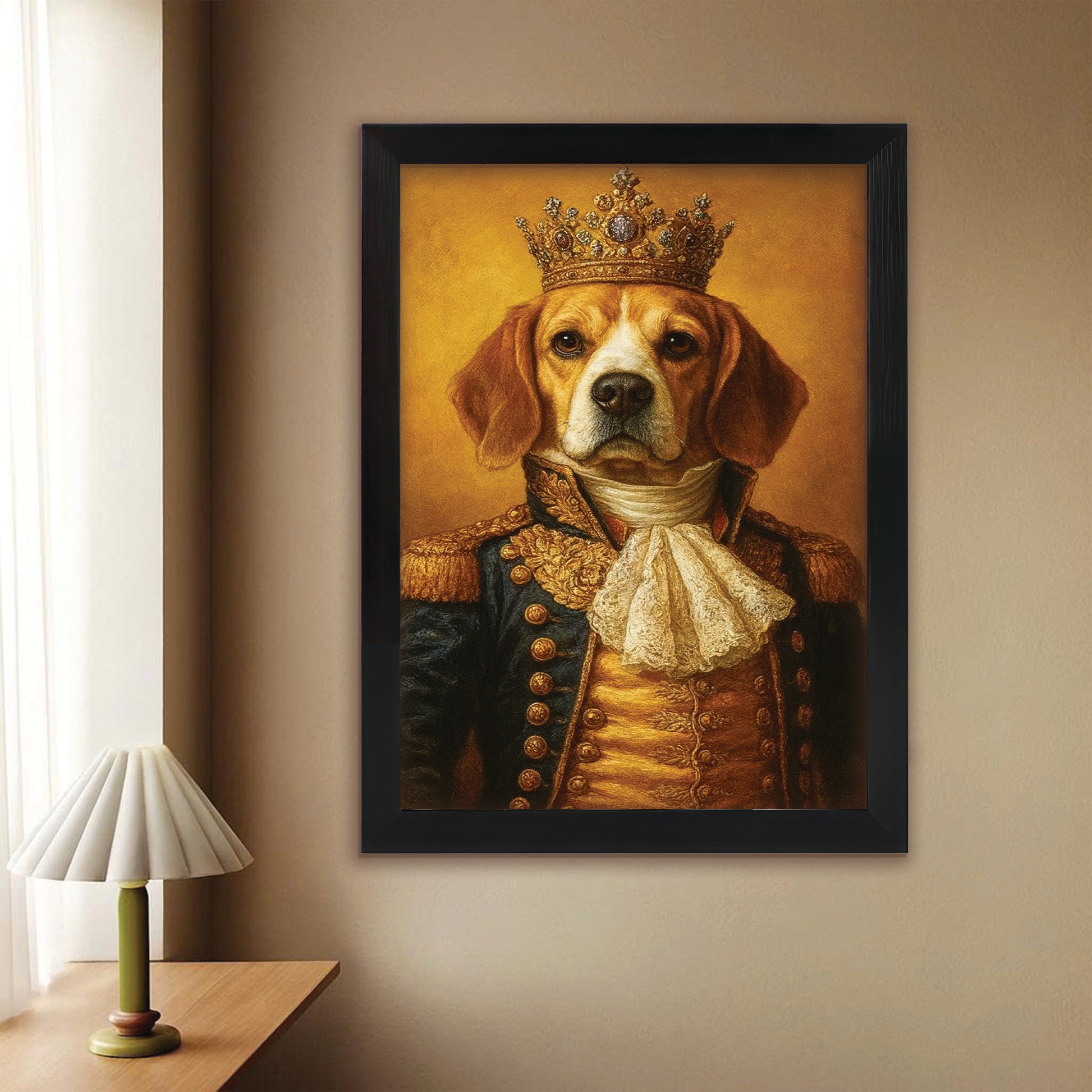 Custom Photo Dog King Royal Canvas Framed Wall Art Gift For Dog Lovers