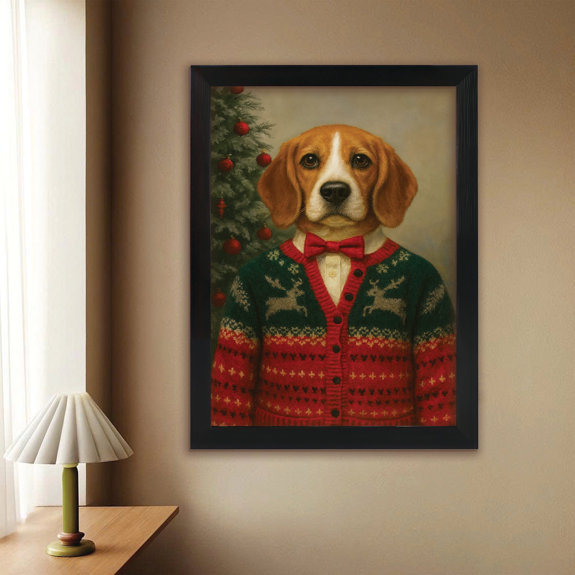 Custom Photo Christmas Dog Canvas Framed Wall Art Gift For Dog Lovers
