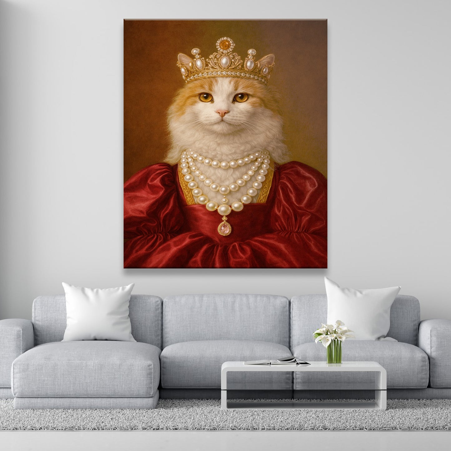 Custom Photo Queen Cat With Crown Canvas Gift For Cat Lovers