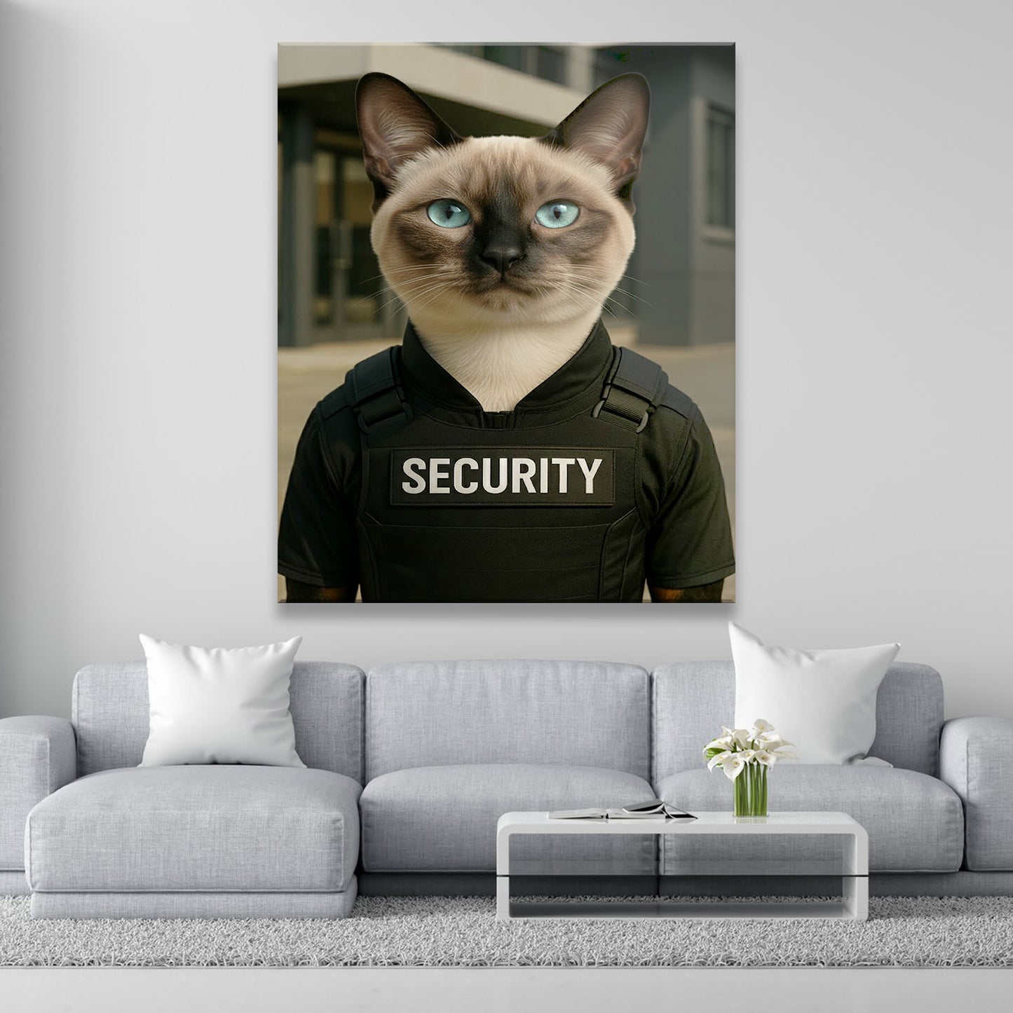 Custom Photo Security Guard Cat Canvas Gift For Cat Lovers