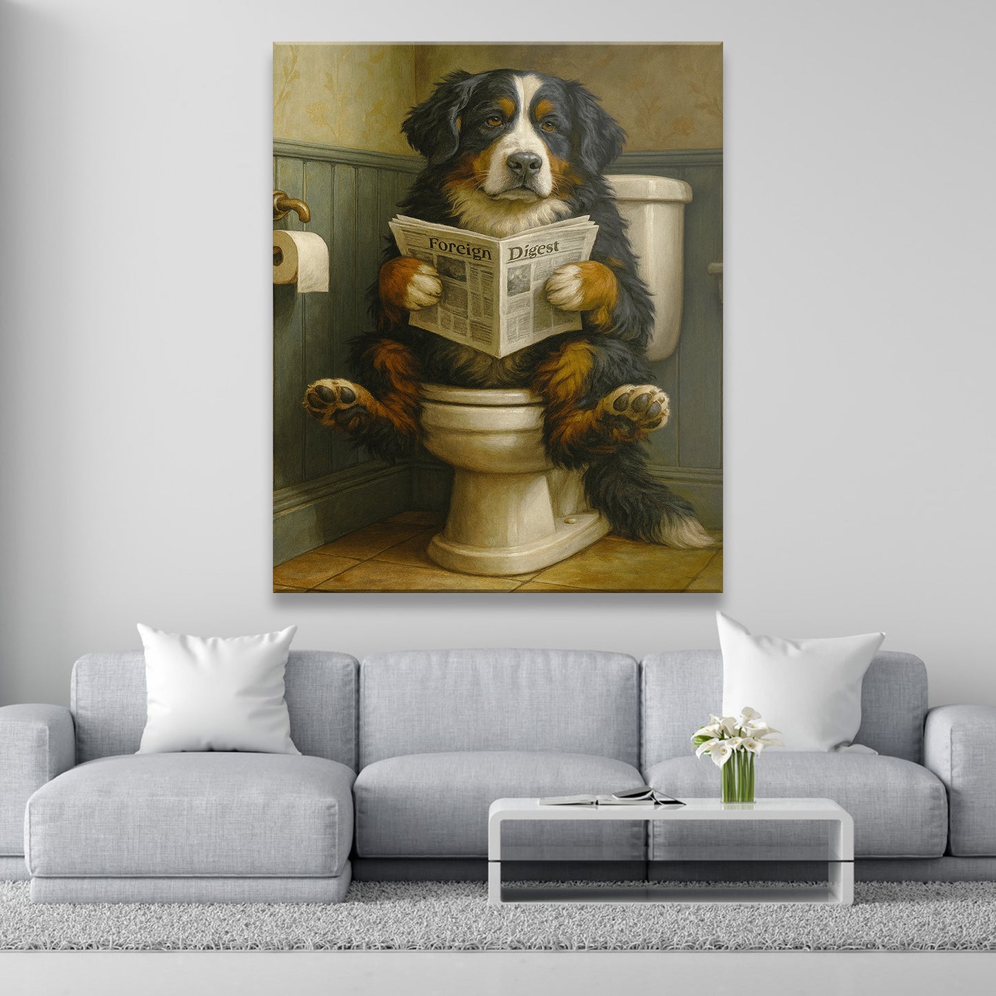 Custom Photo Dog In Bathroom Style 2 Canvas Gift For Dog Lovers