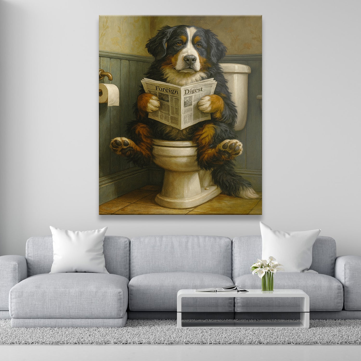 Custom Photo Dog In Bathroom Style 2 Canvas Gift For Dog Lovers