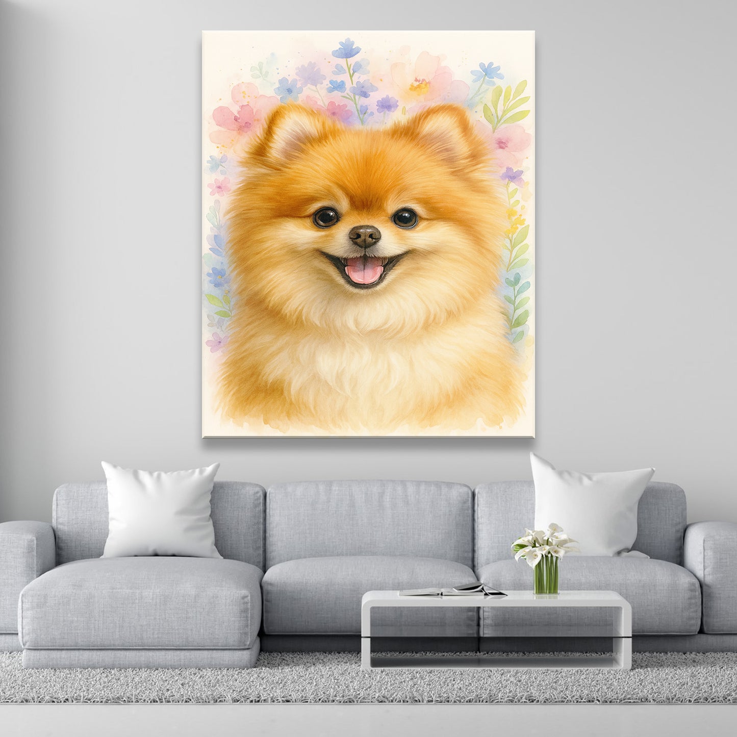 Custom Photo Dog Floral Watercolor Art