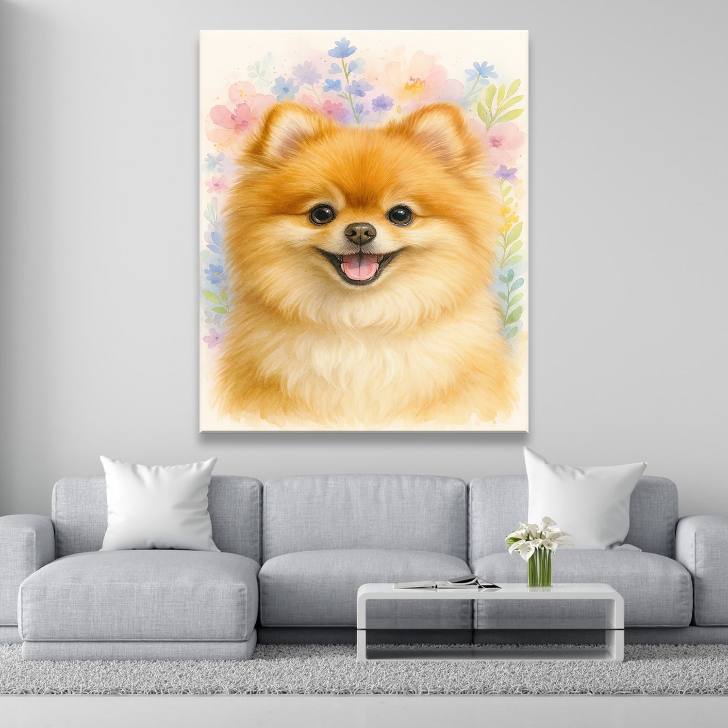 Custom Photo Dog Floral Watercolor Art