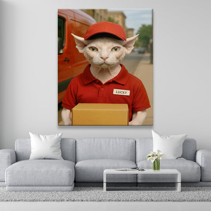 Custom Photo Courier Delivery Canvas Gift For Cat Lovers