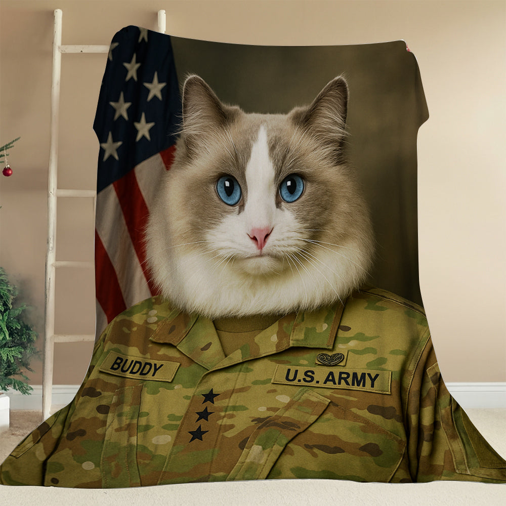 Custom Cat Photo Us Army Blanket _ Gift For Cat Lovers