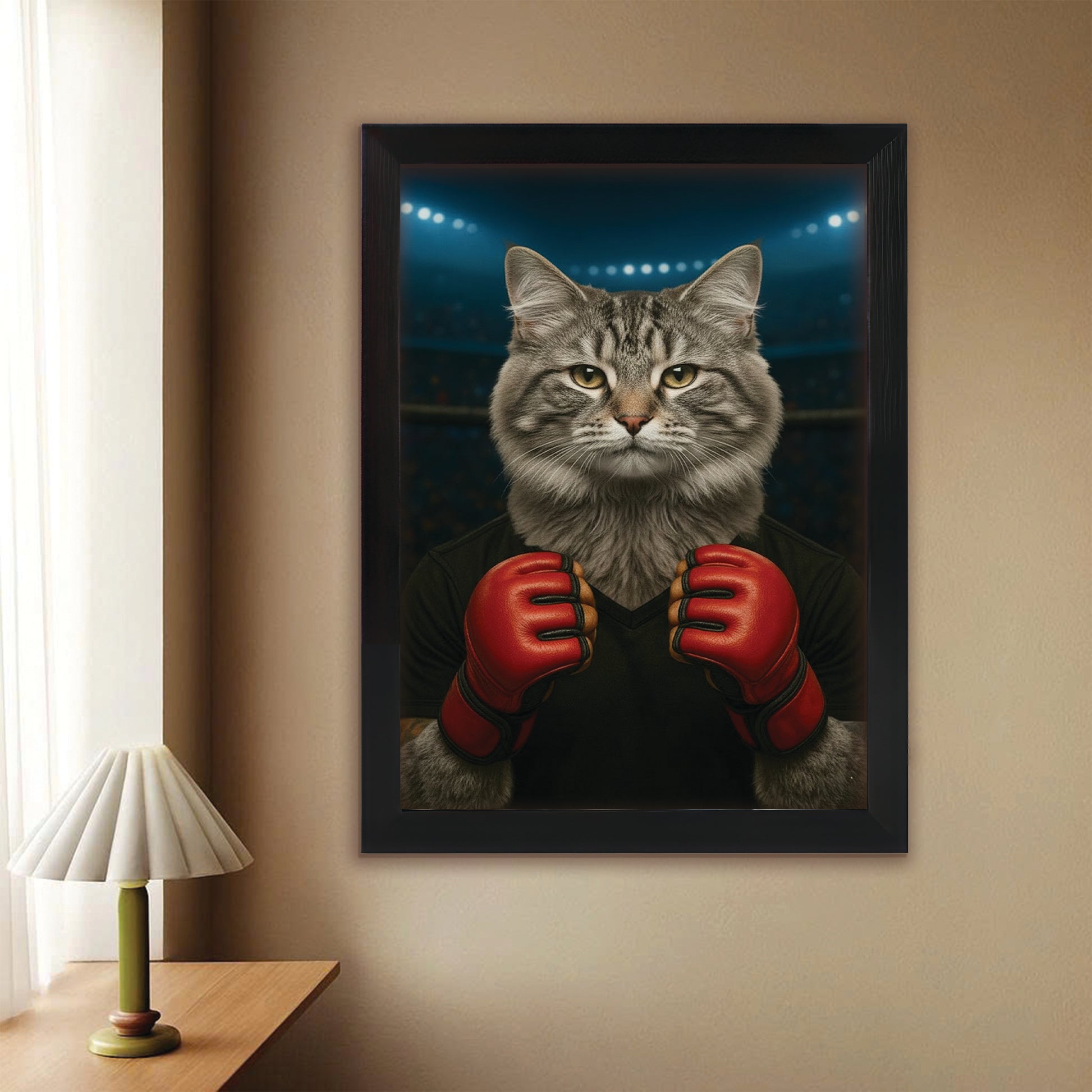 Custom Photo Mma Cat Canvas Framed Wall Art Gift For Cat Lovers