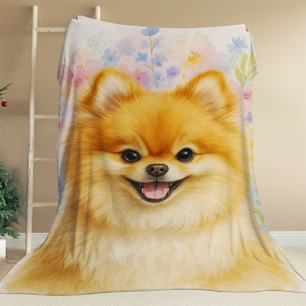 Custom Photo Dog Floral Watercolor Art Blanket Gift For Dog Lover