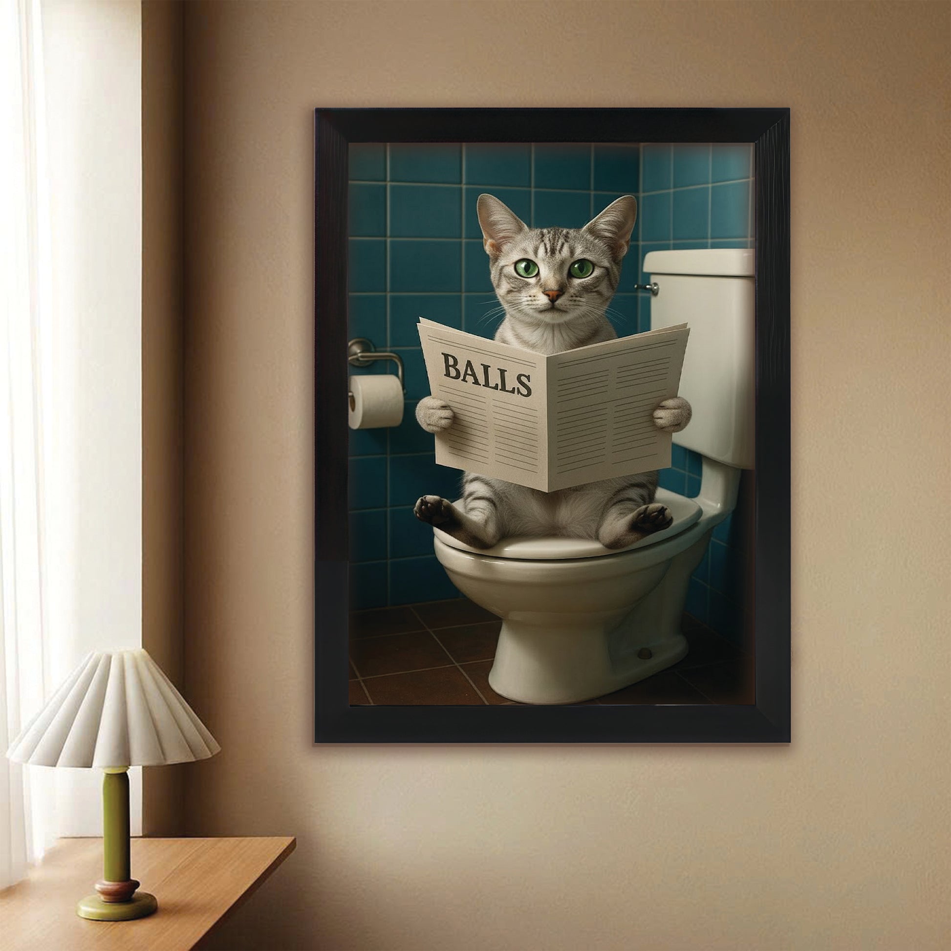 Custom Photo Cat Bathroom Style 7 Canvas Framed Wall Art Gift For Cat Lovers