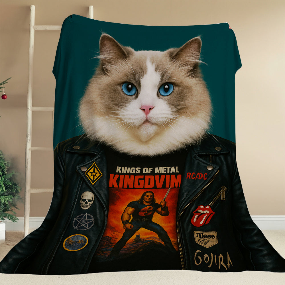 Custom Photo Cat Rock n Roll Blanket