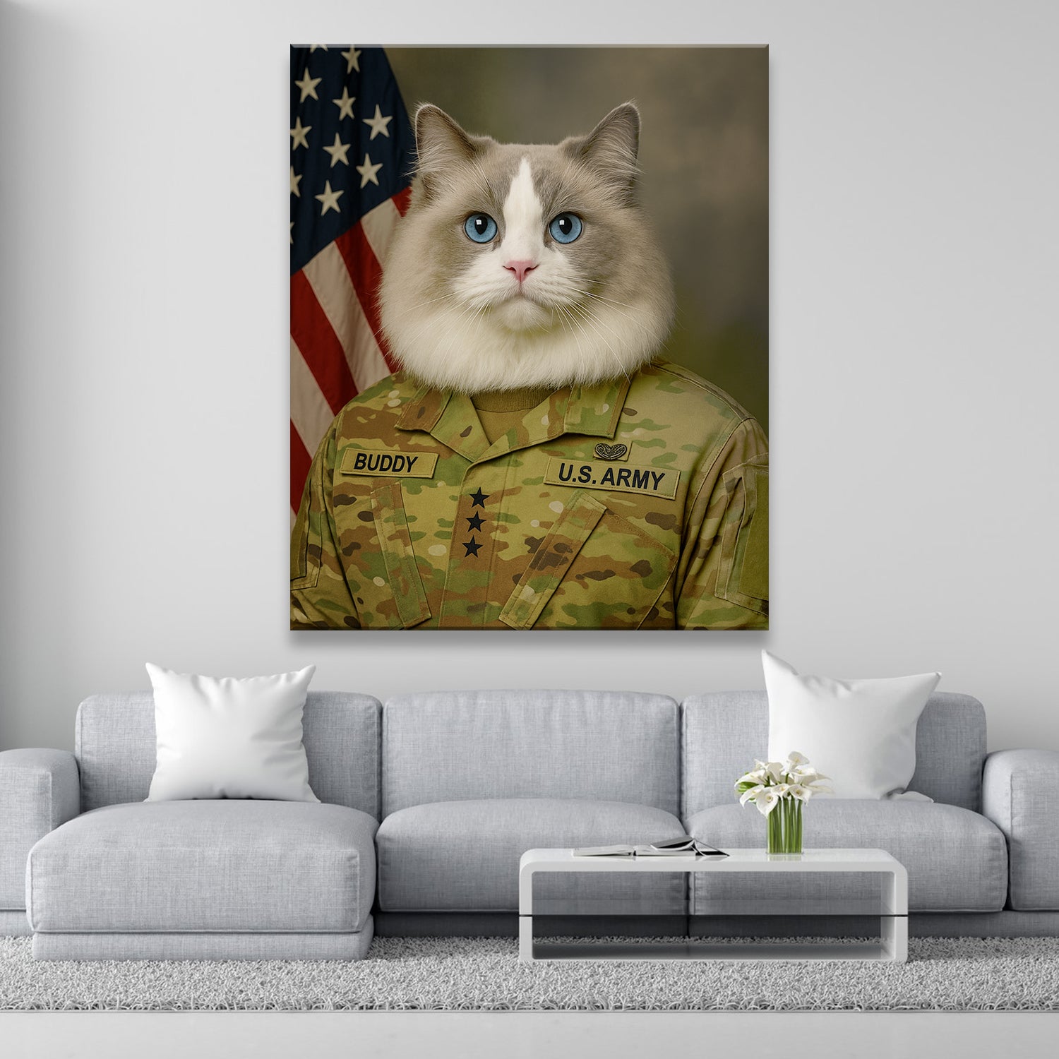 Custom Cat Photo Us Army Canvas _ Gift For Cat Lovers