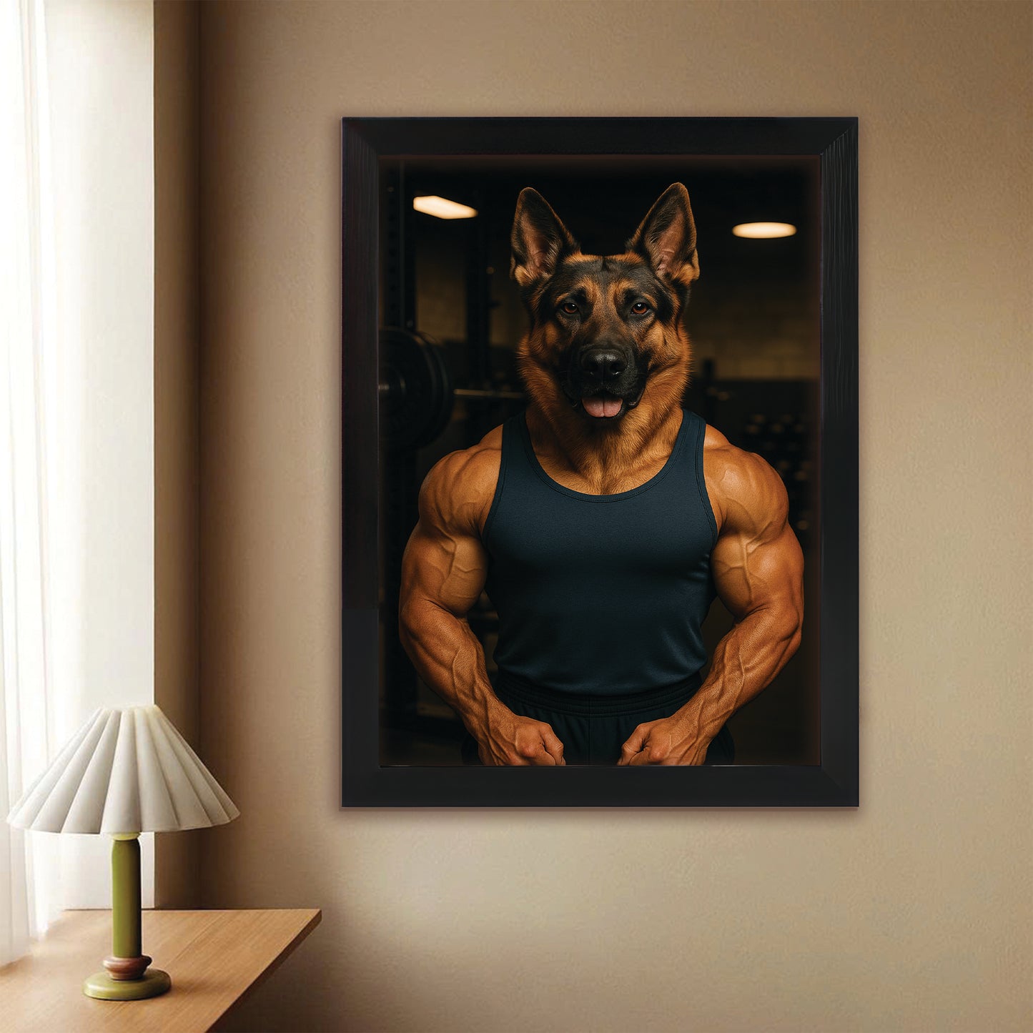 Custom Photo Body Builder Dog Canvas Framed Wall Art Gift For Dog Lovers