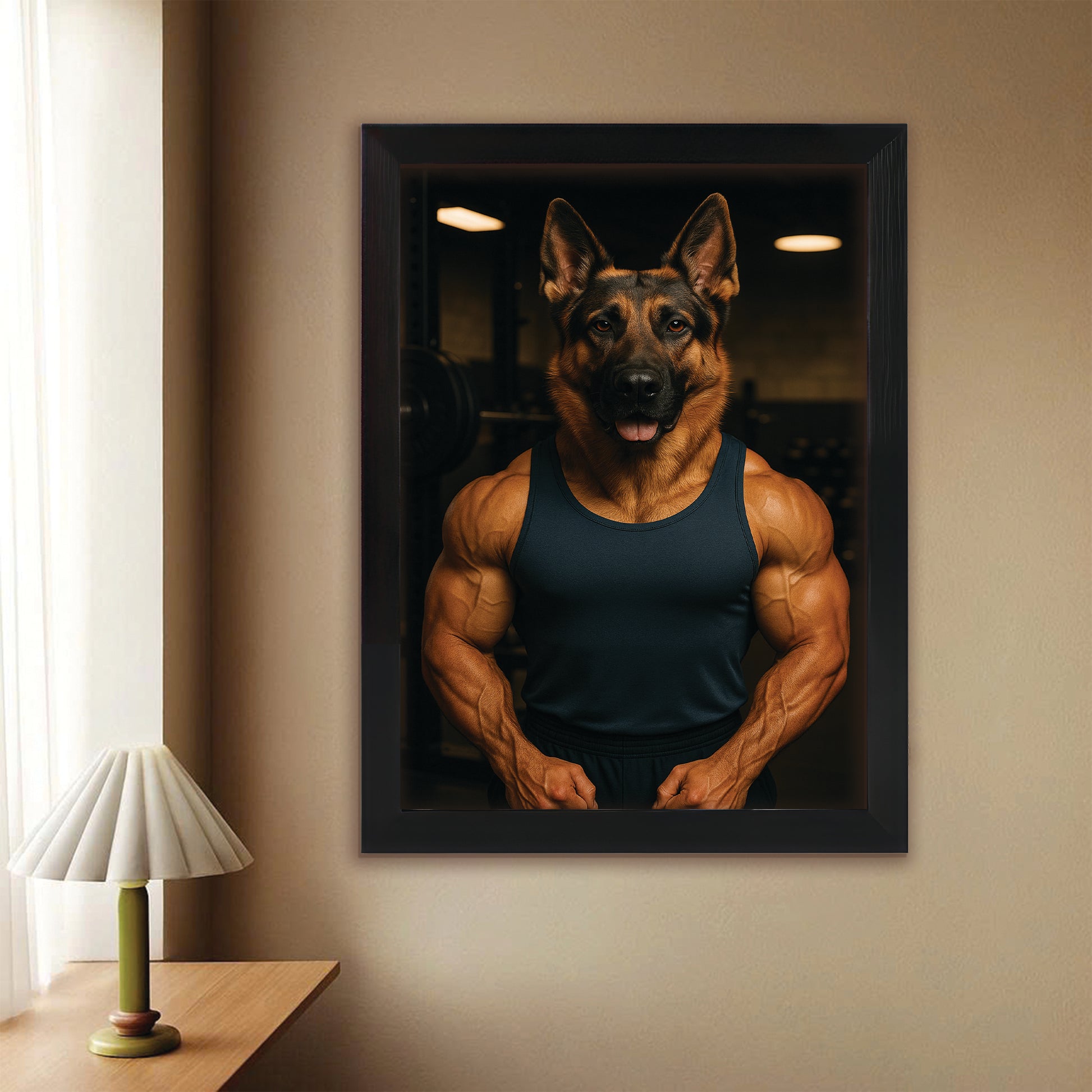 Custom Photo Body Builder Dog Canvas Framed Wall Art Gift For Dog Lovers