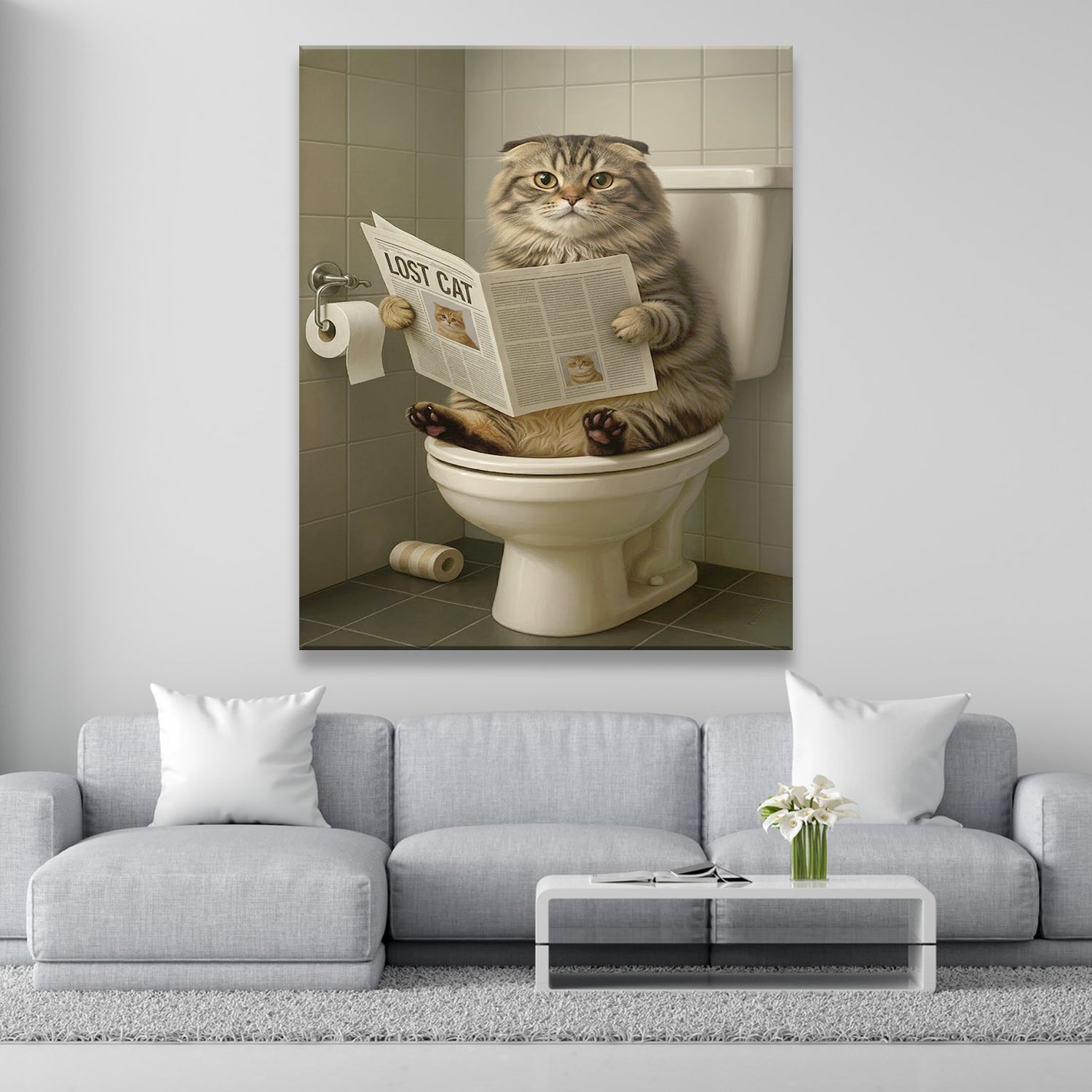 Custom Photo Bathroom Cat Canvas Gift For Cat Lovers