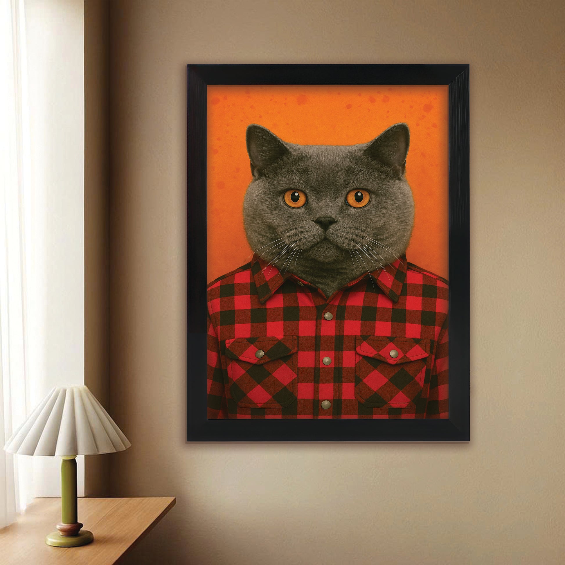 Custom Photo Cat In Red Shirt Canvas Framed Wall Art Gift For Cat Lovers