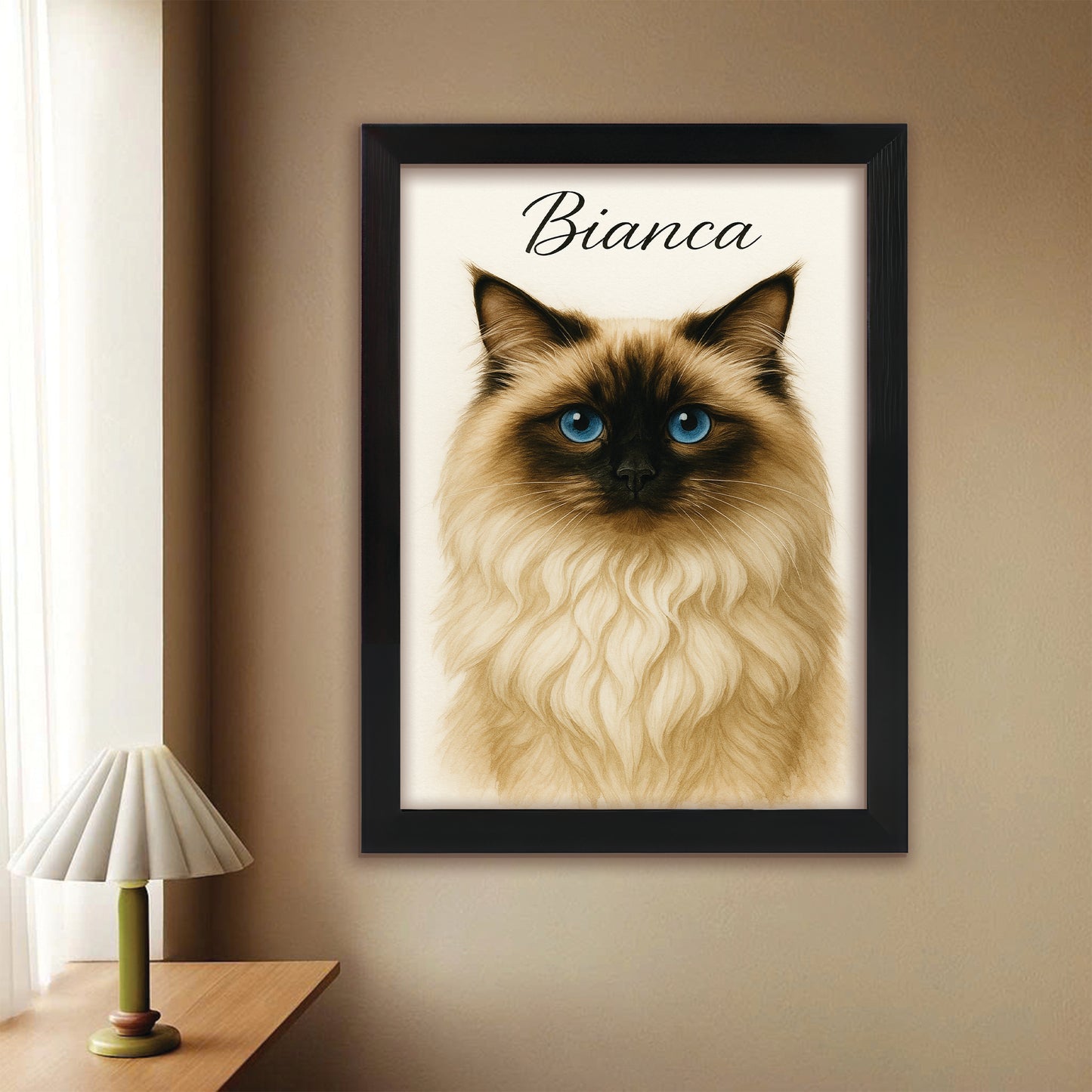 Custom Cat Portraint And With Name Canvas Framed Wall Art