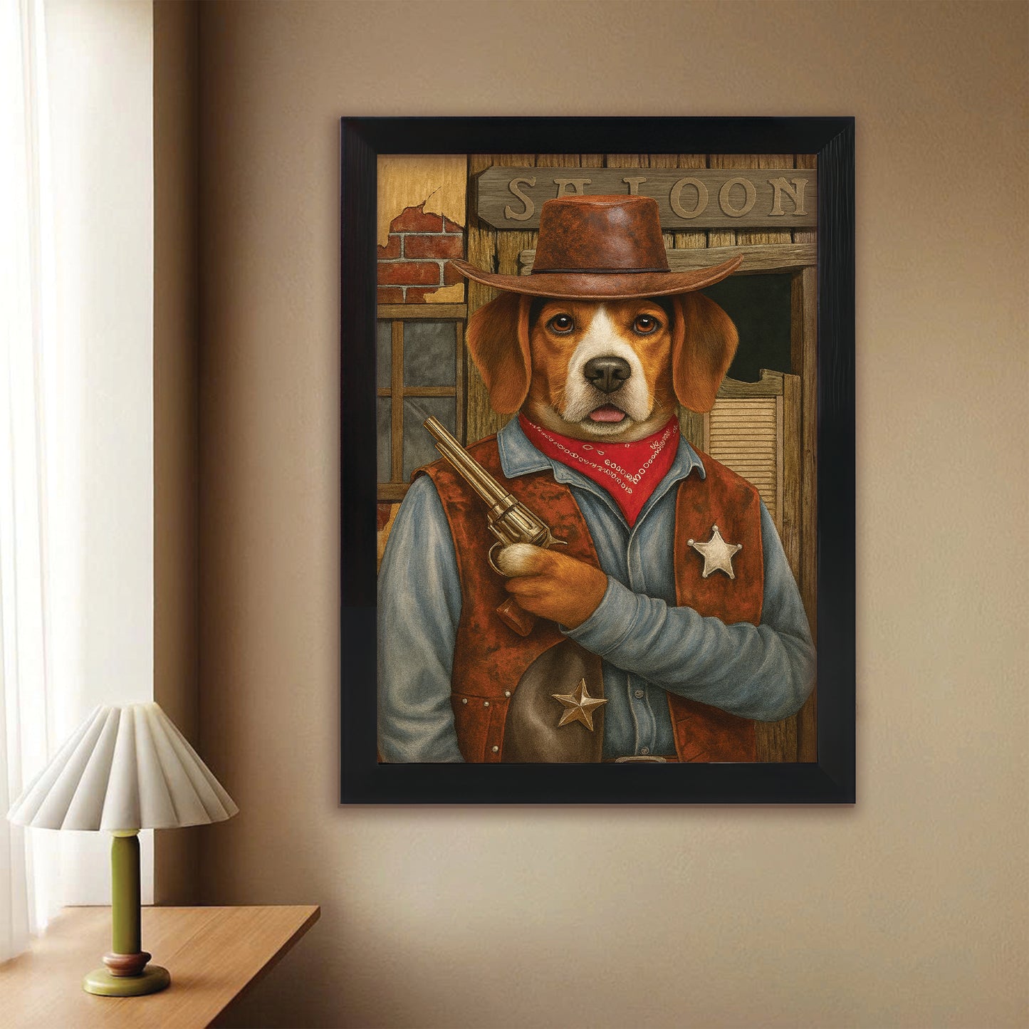 Custom Photo Dog Cowboy Canvas Framed Wall Art