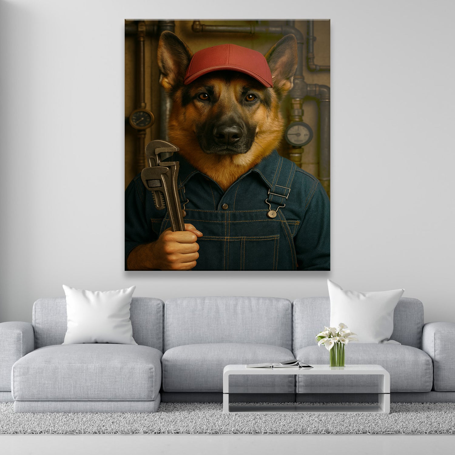 Custom Photo Plumber Dog Canvas Gift For Dog Lovers
