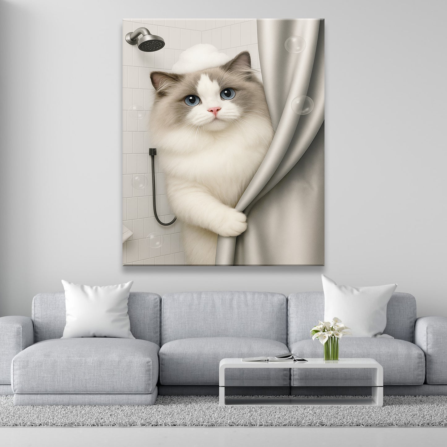 Custom Cat Photo Cat  In Bathroom Canvas Gift For Cat Lovers