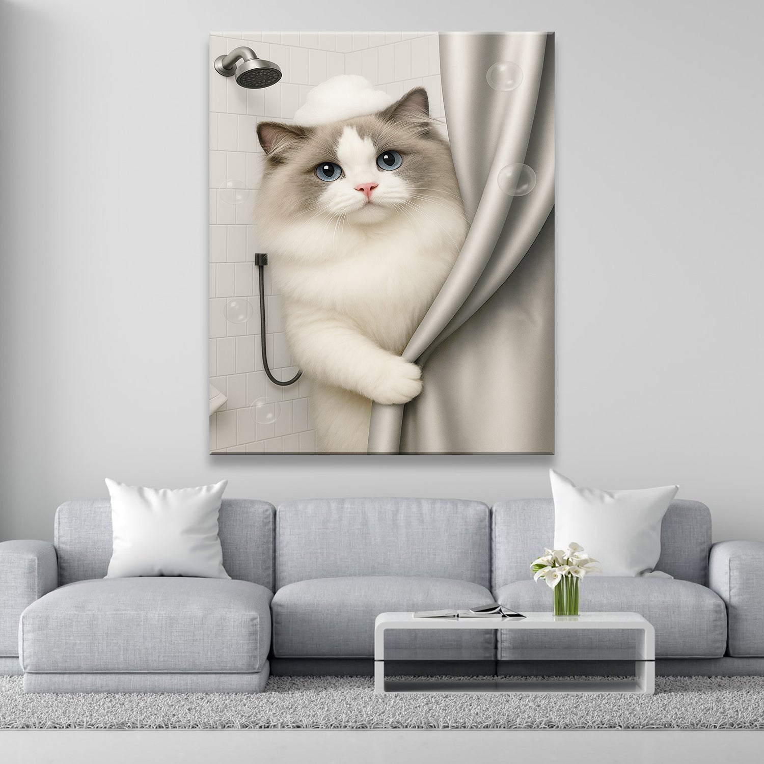 Custom Cat Photo Cat  In Bathroom Canvas Gift For Cat Lovers